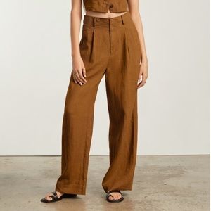 NWT Everlane The Linen Way-High Drape Pant in Tawny Brown 0